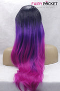 Black turns Purple to Red Ombre Long Wavy Lace Front Wig