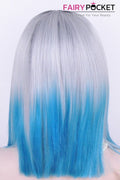  Black turns Whiteto Blue Ombre Medium Straight Lace Front Wig