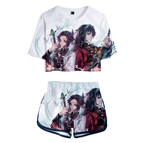Blade of Demon Destruction Anime T-Shirt and Shorts Suits - E