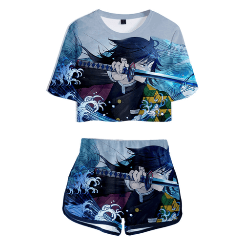 Blade of Demon Destruction Anime T-Shirt and Shorts Suits - F