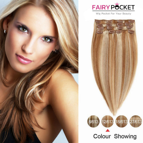 Blonde Mix Light Brown Straight Clip In Remy Human Hair Extentions