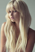 Blonde Full Bangs Wavy Long Remy Human Hair Lace Wig