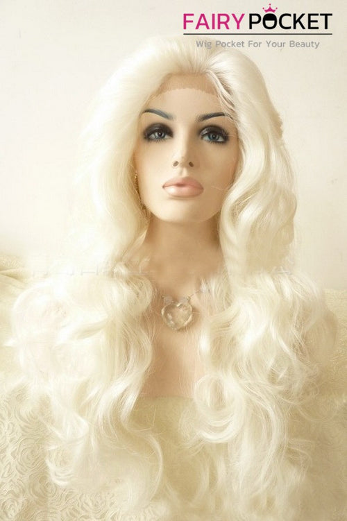 White Blonde Long Wavy Lace Front Wig