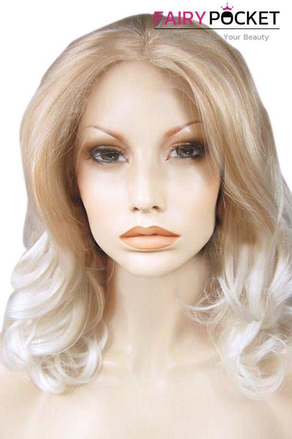 Blonde and White Ombre Medium Wavy Lace Front Wig
