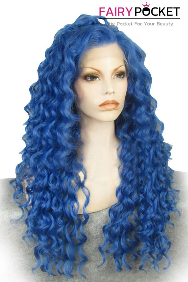 Aegean Blue Long Curly Lace Front Wig