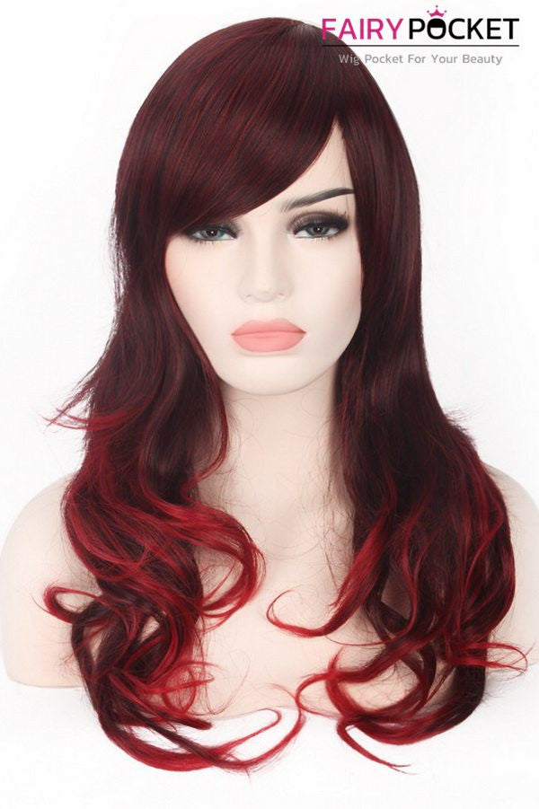 Long Wavy  Brown and Red Basic Cap Wig