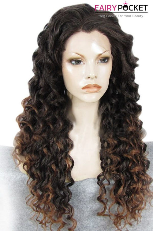 Brown and Black  Long Curly Lace Front Wig
