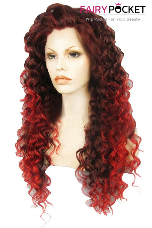 Brown and Orange Long Curly Lace Front Wig