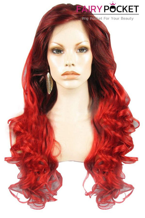 Brown to Red Long Ombre Wavy Lace Front Wig