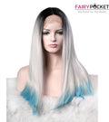 Cool Black To Light Candy Blue Ombre Wavy Synthetic Lace Front Wig