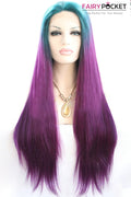 Cyan to Purple Ombre Long  Straight Lace Front Wig