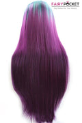 Cyan to Purple Ombre Long  Straight Lace Front Wig