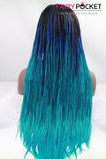 Dark blue to Ice Blue Ombre Long Straight  Lace Front Wig