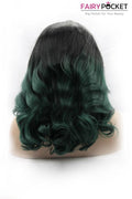 Nature Black to Olive Green Medium Wavy Lace Front Wig