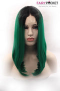 Nature Black to Spring Green Medium Straight Lace Front Wig