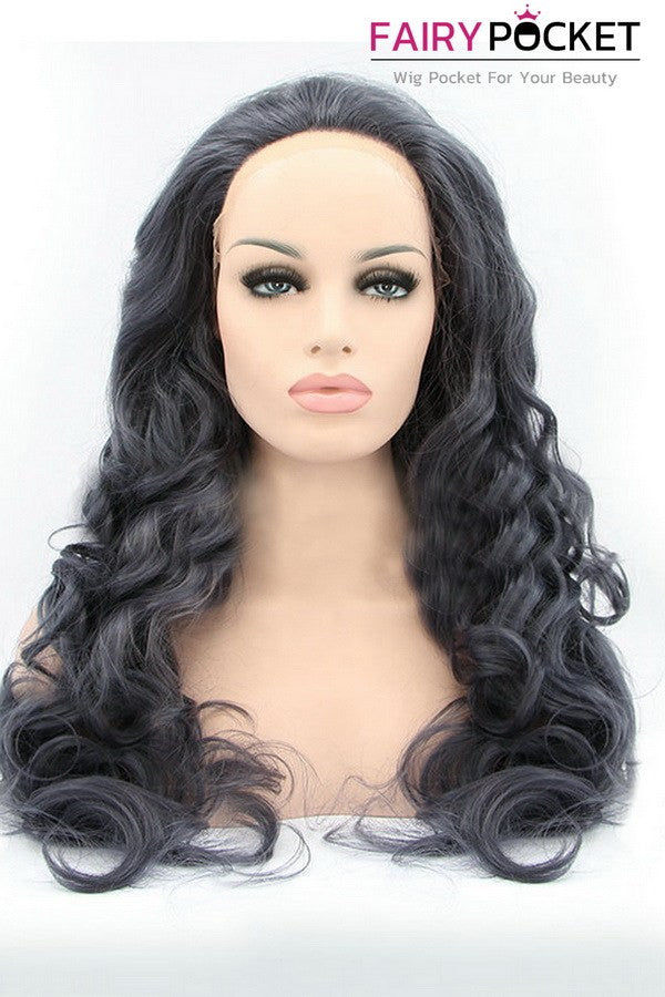 Nature Black and White Highlights Long Wavy Lace Front Wig
