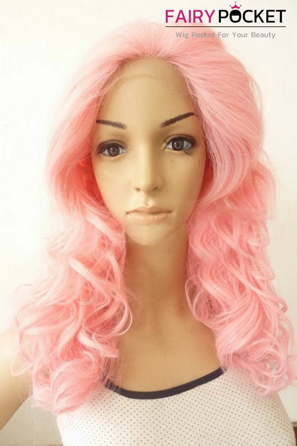Light Pink Long Curly Lace Front Wig