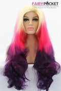 Blonde turns Pink to Purple Ombre Long Wavy Lace Front Wig