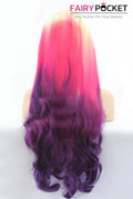 Blonde turns Pink to Purple Ombre Long Wavy Lace Front Wig