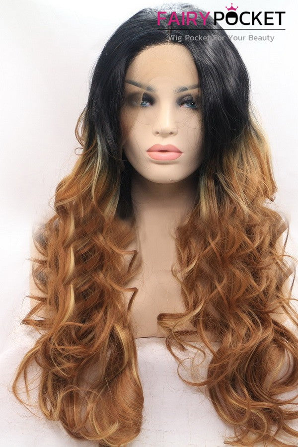 Black to Brown Ombre Long Wavy Lace Front Wig