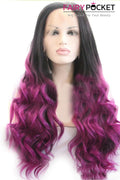 Nature Black to Medium Violet Red Ombre Long Wavy Lace Front Wig