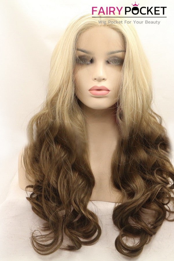 Blonde to Peru Brown Ombre Long Wavy Lace Front Wig