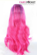 Grape Purple to Hot Pink Ombre Long Wavy Lace Front Wig