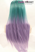 Black turns Forest Green to Light Orchid Ombre Long Straight Lace Front Wig