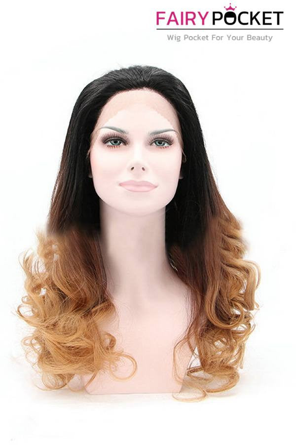 Nature Black to Chocolate Brown Ombre Long Wavy Lace Front Wig