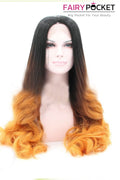 Nature Black turns Sable Brown to Bright Orange Ombre Long Wavy Lace Front Wig
