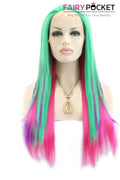 Green and Purple Balayage to Pink Ombre Long Straight Lace Front Wig