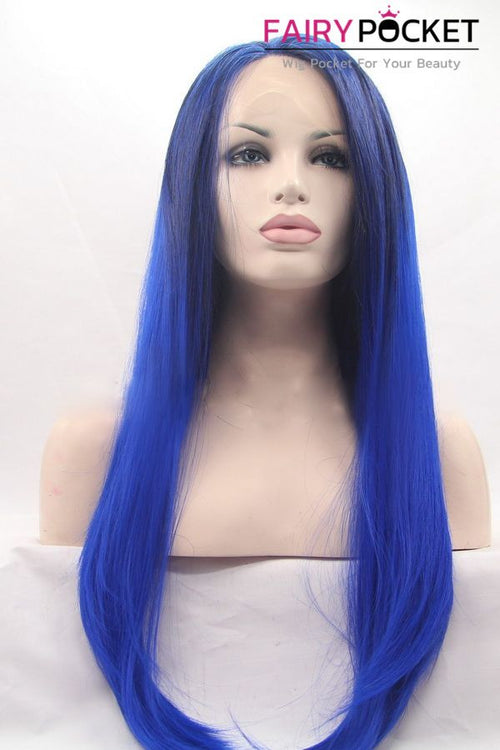 Black to Royal Blue Ombre Long Straight Lace Front Wig