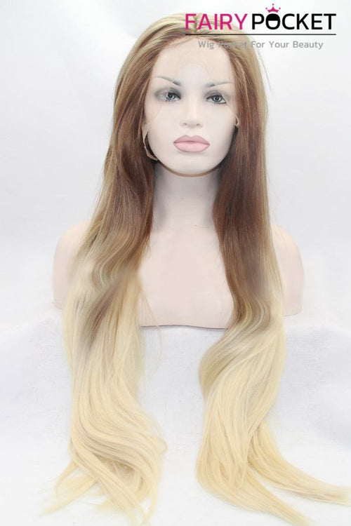Honey Brown to Cream Blonde Ombre Long Straight Lace Front Wig
