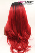Black to Santa Red Ombre Long Wavy Lace Front Wig