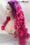Purple to Hot Pink Ombre Long Wavy Lace Front Wig