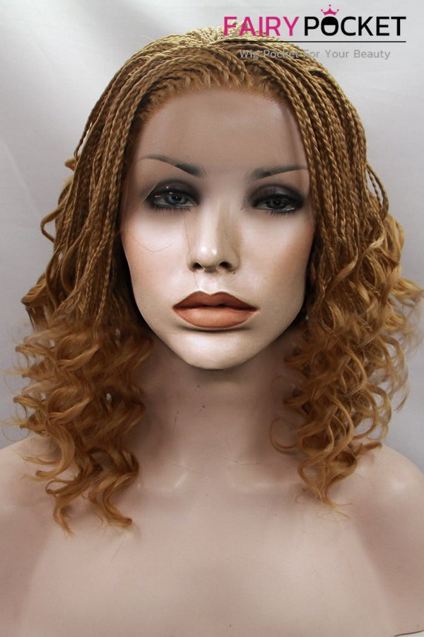 Honey Brown Medium Twist Braids and Curly Lace Front Wig