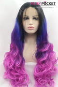 Black turns Blue to Vivid Violet Ombre Long Wavy Lace Front Wig