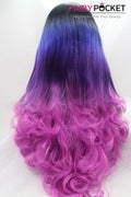Black turns Blue to Vivid Violet Ombre Long Wavy Lace Front Wig
