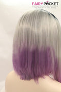 Black turns Grey to Light Orchid Ombre Medium Straight Lace Front Wig