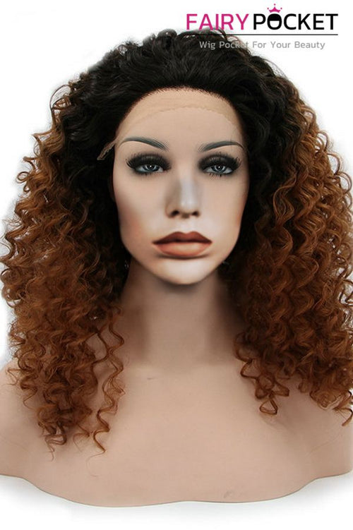 Black to Brown Ombre Medium Curly Lace Front Wig