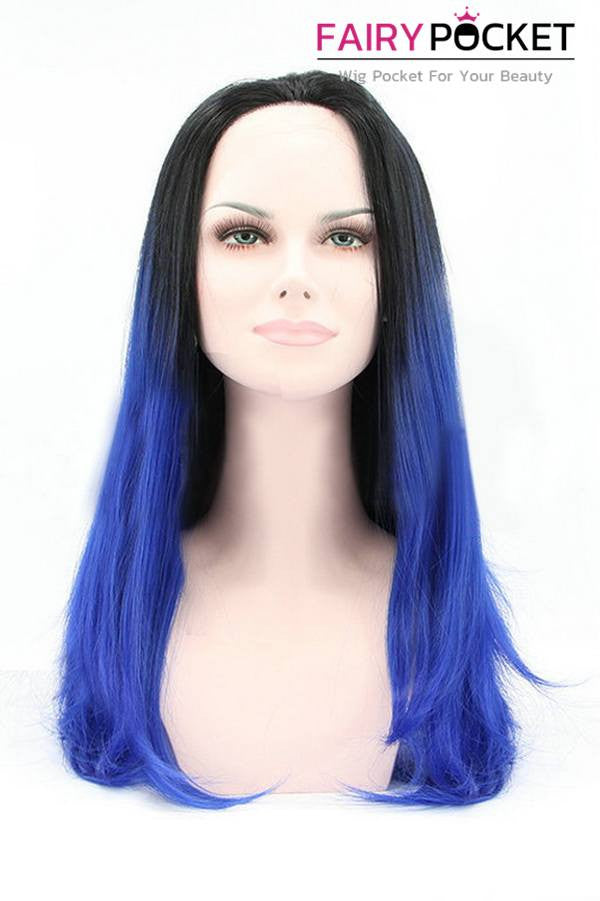 Nature Black to Royal Blue Ombre Long Straight Lace Front Wig