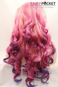 Salmon Pink turns Royal Fuchsia to Blue Ombre Long Wavy Lace Front Wig