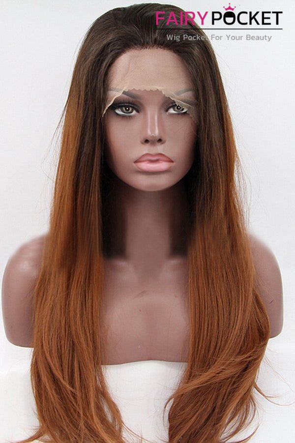 Nature Black to Brown Ombre Long Wavy Lace Front Wig