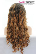 Black and Orange and Blonde Balayage Long Curly Lace Front Wig