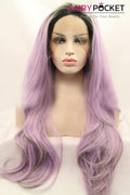 Black to Lavender Ombre Long Wavy Lace Front Wig