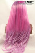 Lavender turns Hot Pink to Lavender Ombre Long Wavy Lace Front Wig