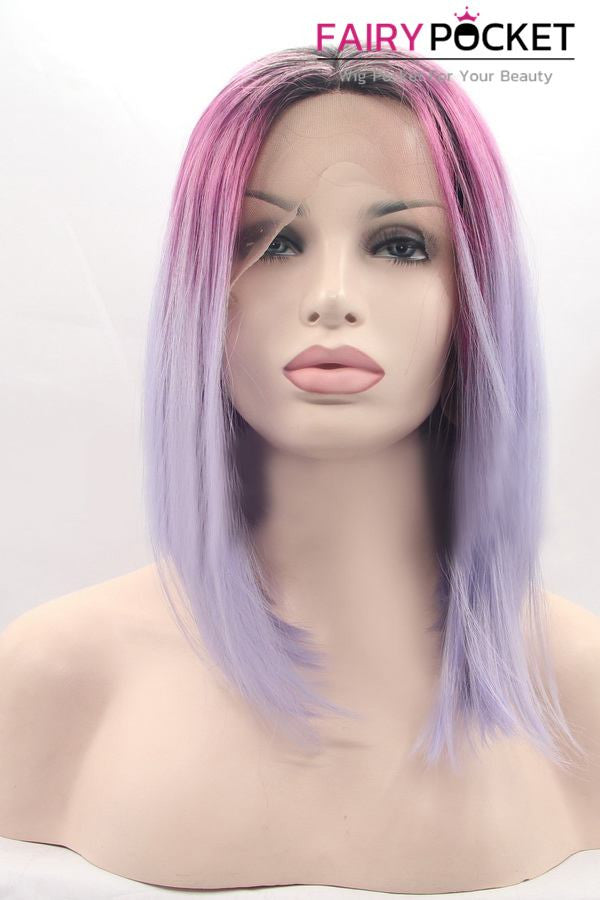 Nature Black turns Hot Pink to Light Orchid Purple Ombre Medium Straight Lace Front Wig