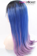 Nature Black turns Royal Blue to Lavender Ombre Long Wavy Lace Front Wig