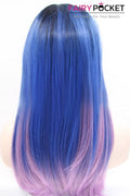 Nature Black turns Royal Blue to Lavender Ombre Long Wavy Lace Front Wig