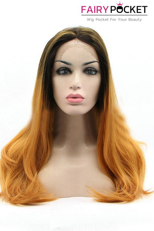 Nature Black to Orange Ombre Long Wavy Lace Front Wig